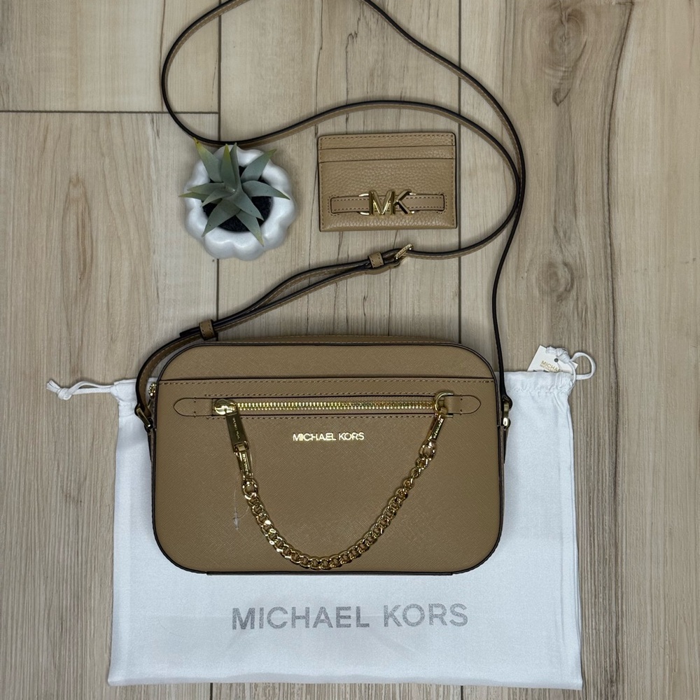 3pcs MICHAEL KORS Jet Set Chain Crossbody Bag, Large Card Holder & Dust Bag NWT